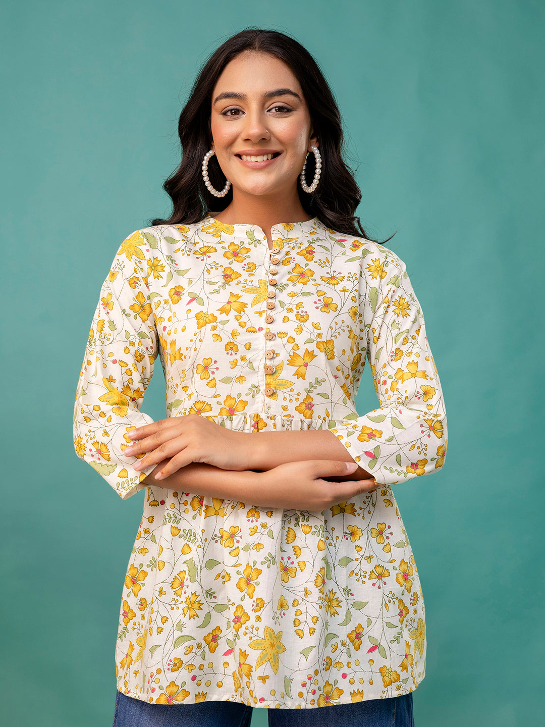 Tunic “ Mandarin Collar, 3/4 Sleeves, Flattering Fit (Sizes S“XXL)