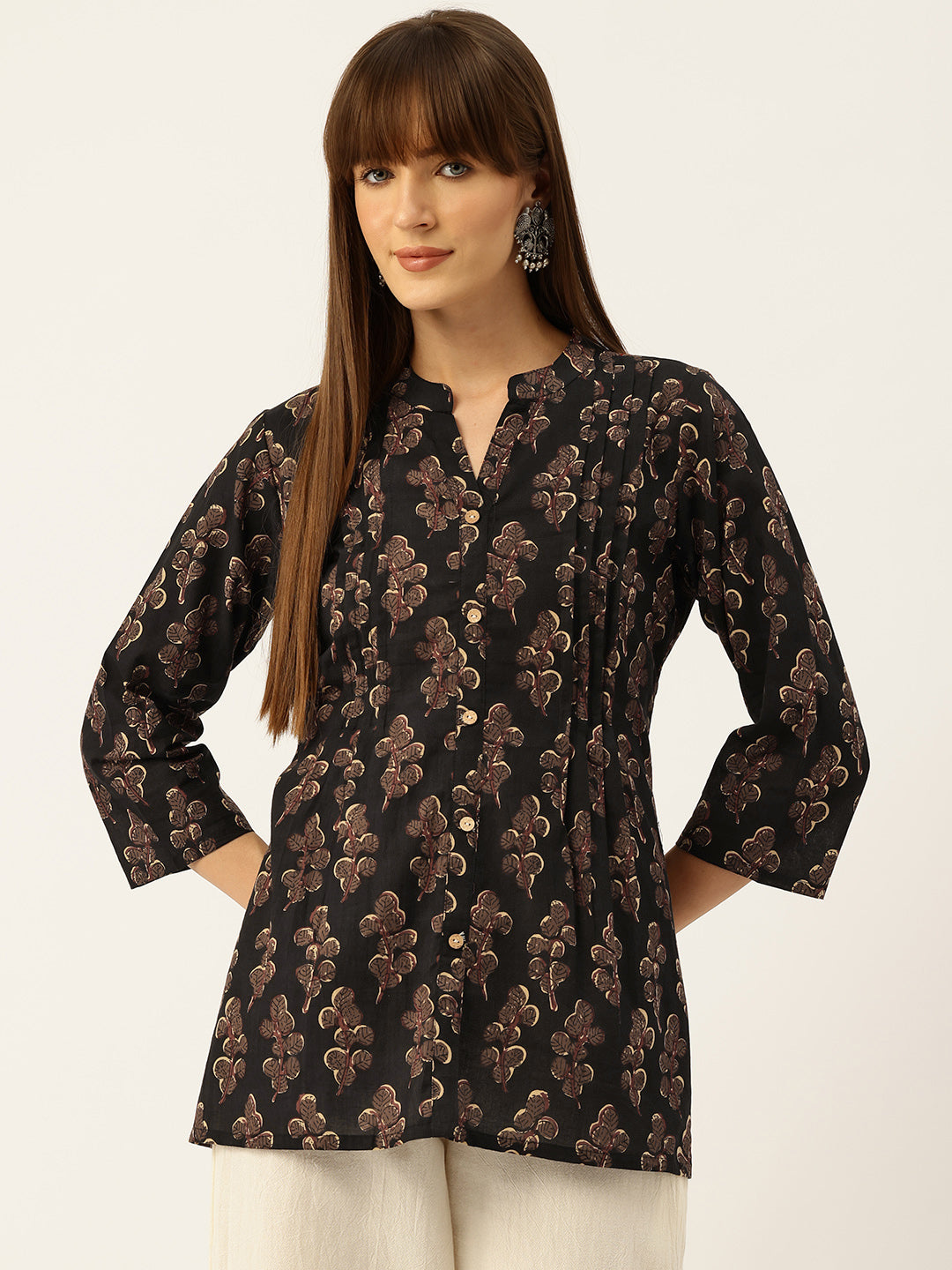 Elegant Mandarin Collar Printed Tunic “ Stylish & Comfortable, Sizes