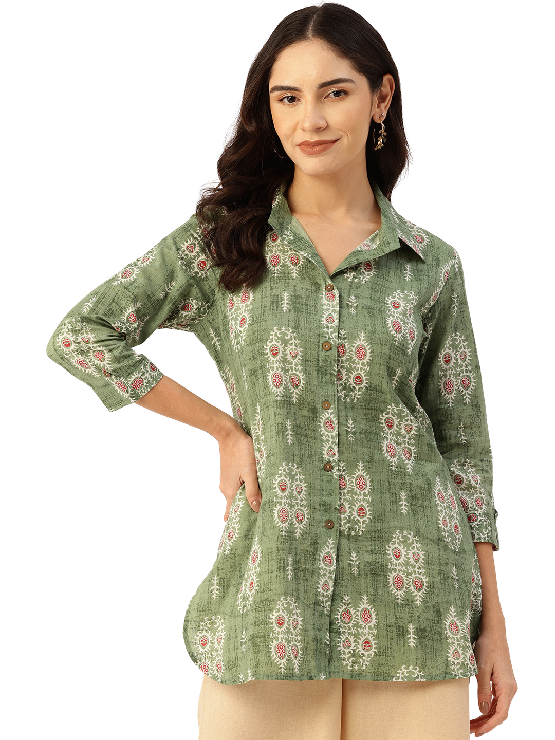 Versatile Collared Shirt with 3/4 Sleeves for Women “ Elegant & Casual