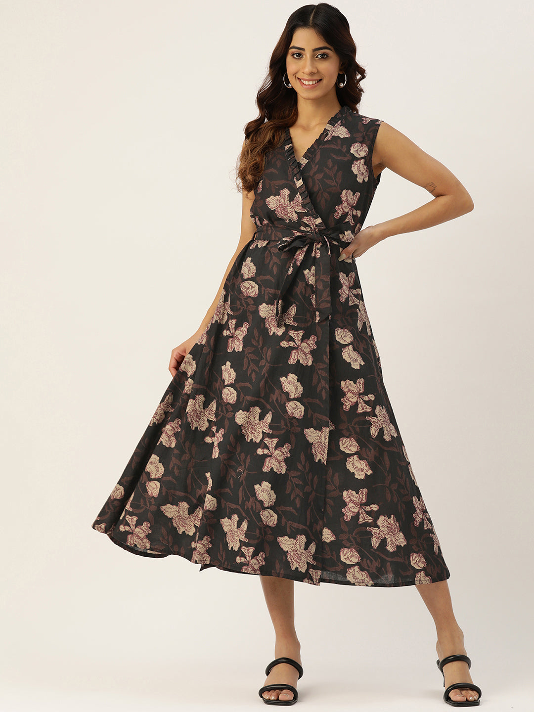 Floral Wrap Angrakha Dress “ Lightweight Sleeveless Cotton Perfection
