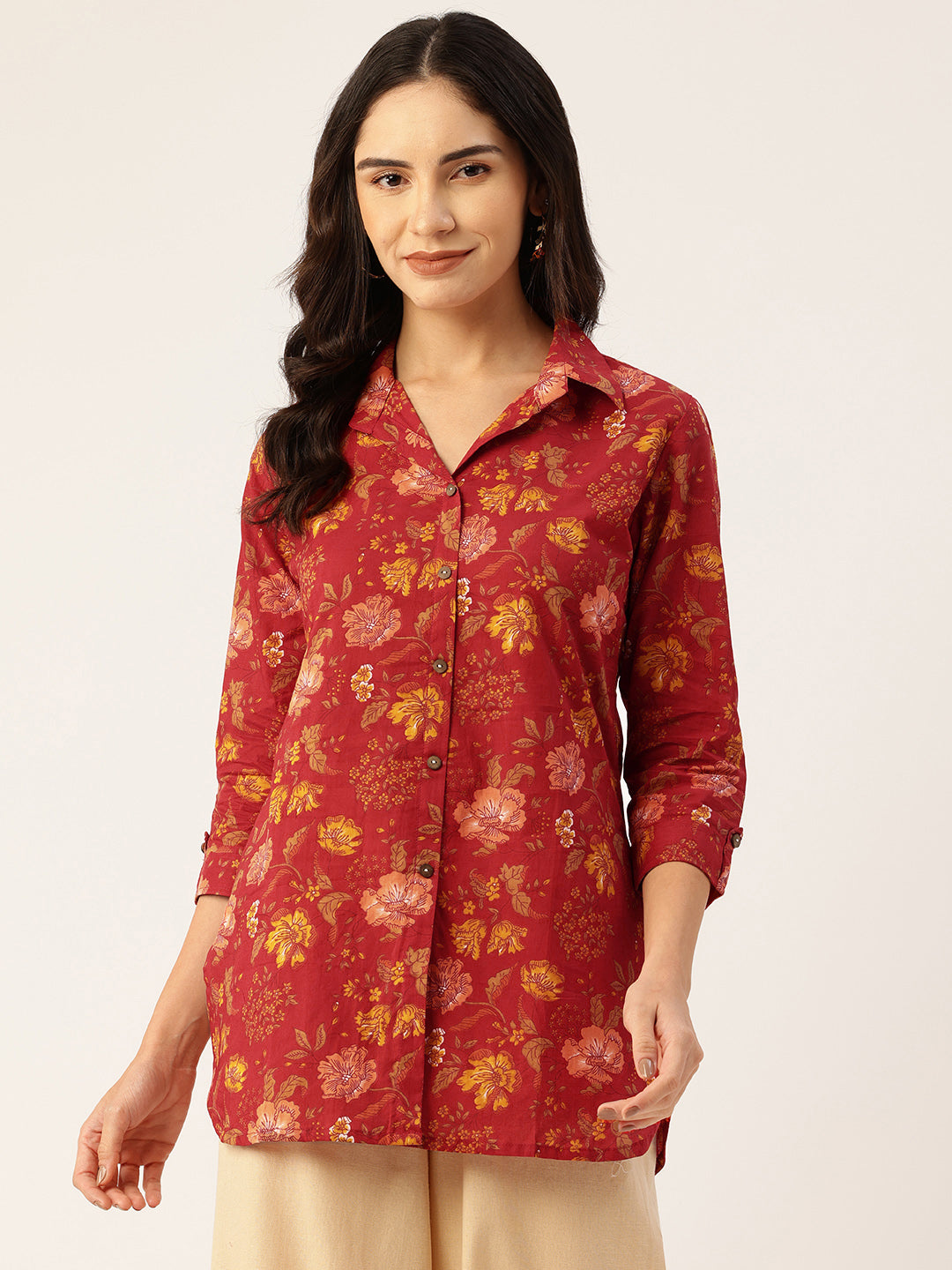 Versatile Collared Shirt with 3/4 Sleeves for Women “ Elegant & Casual