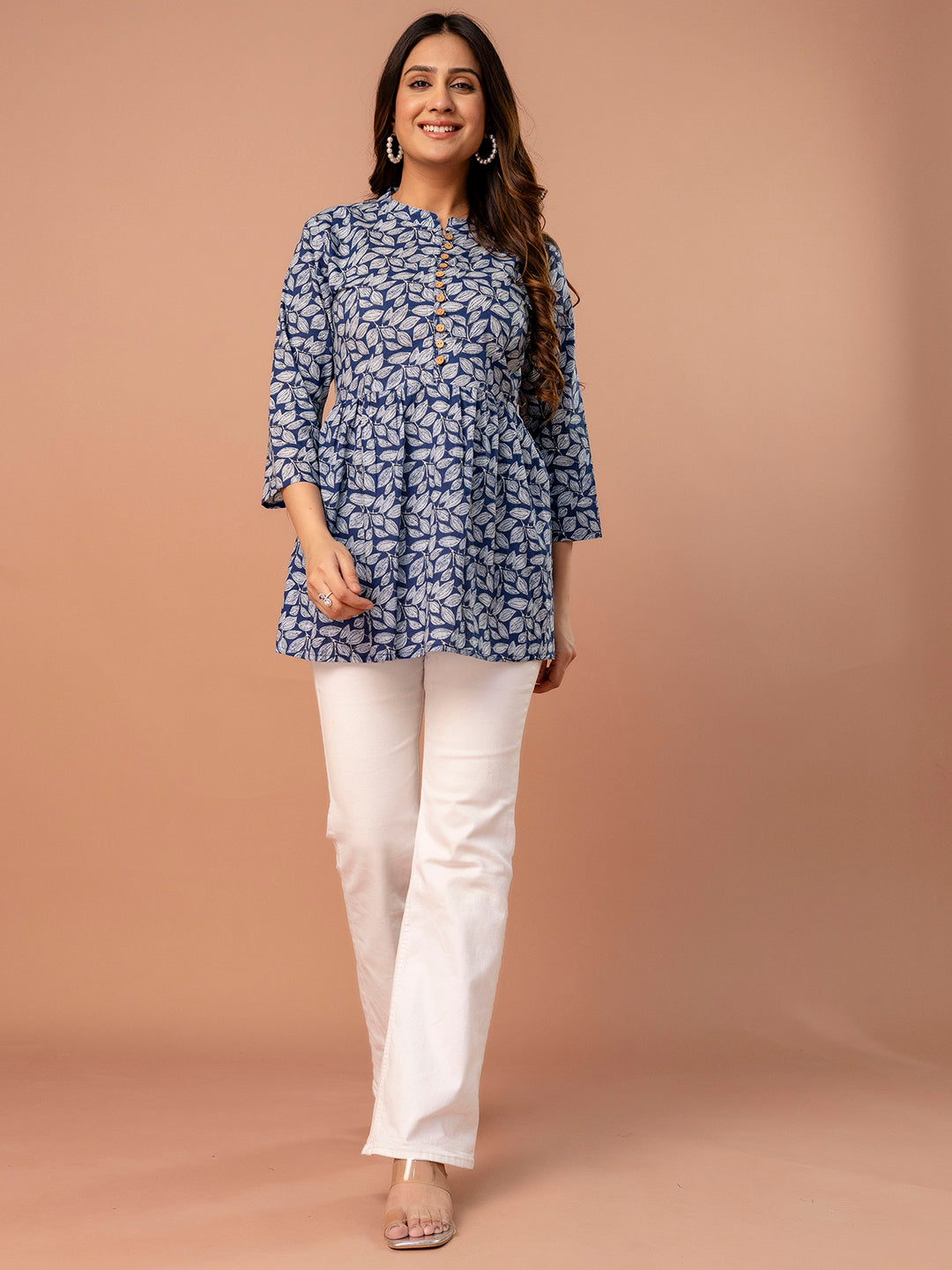 Top “ Mandarin Collar, 3/4 Sleeves, Flattering Fit (Sizes S“XXL)