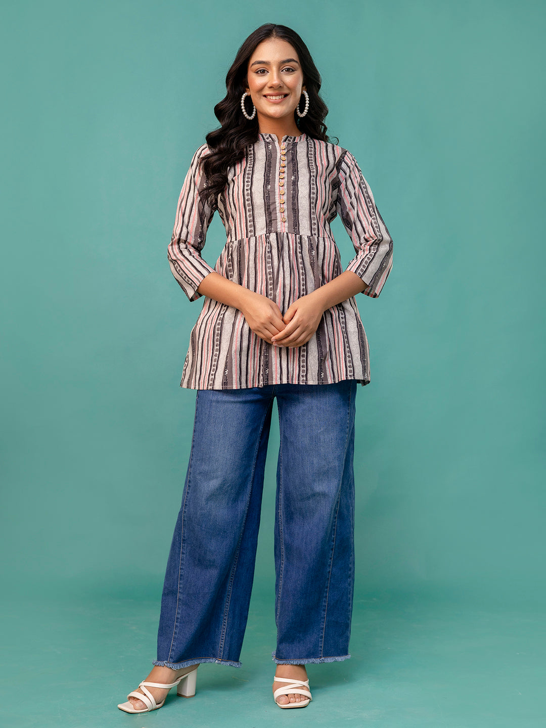 Tunic “ Mandarin Collar, 3/4 Sleeves, Flattering Fit (Sizes S“XXL)