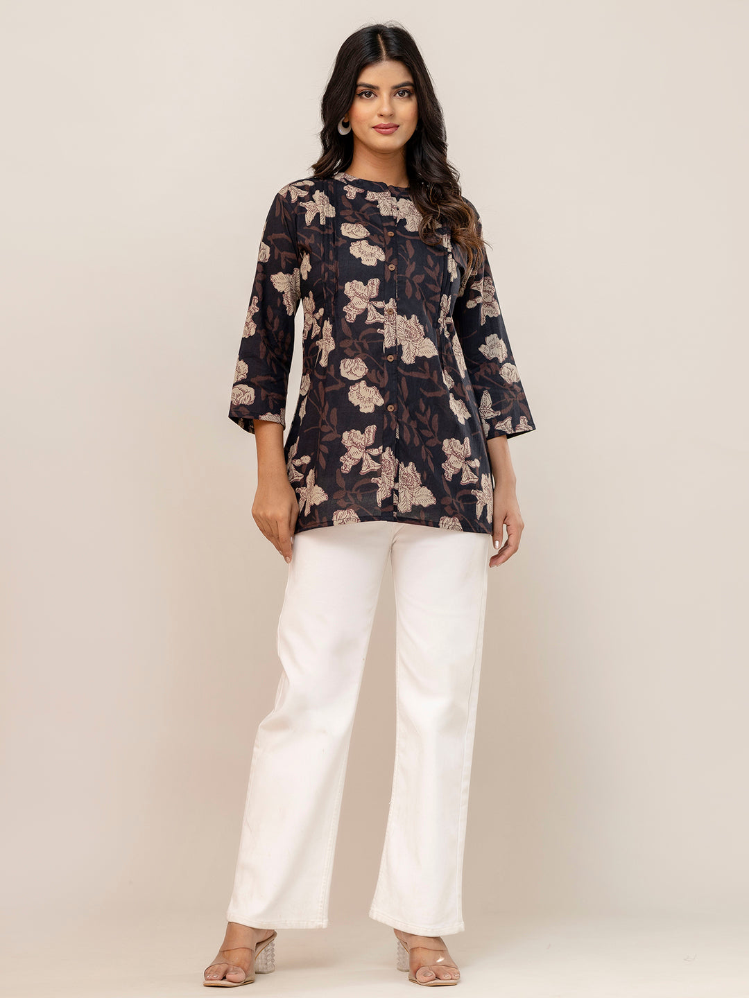 Elegant Mandarin Collar Printed Tunic “ Stylish & Comfortable, Sizes