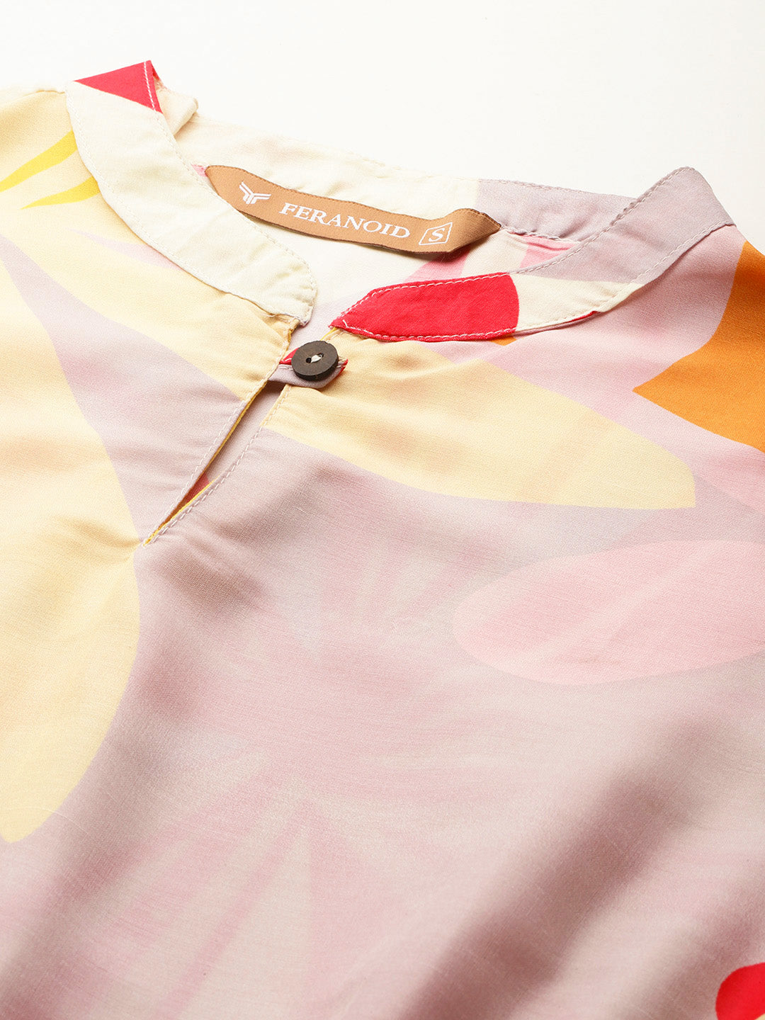 Womens Multi-Color Muslin Floral Dress with Mandarin Collar & 3/4 Smocked Sleeves