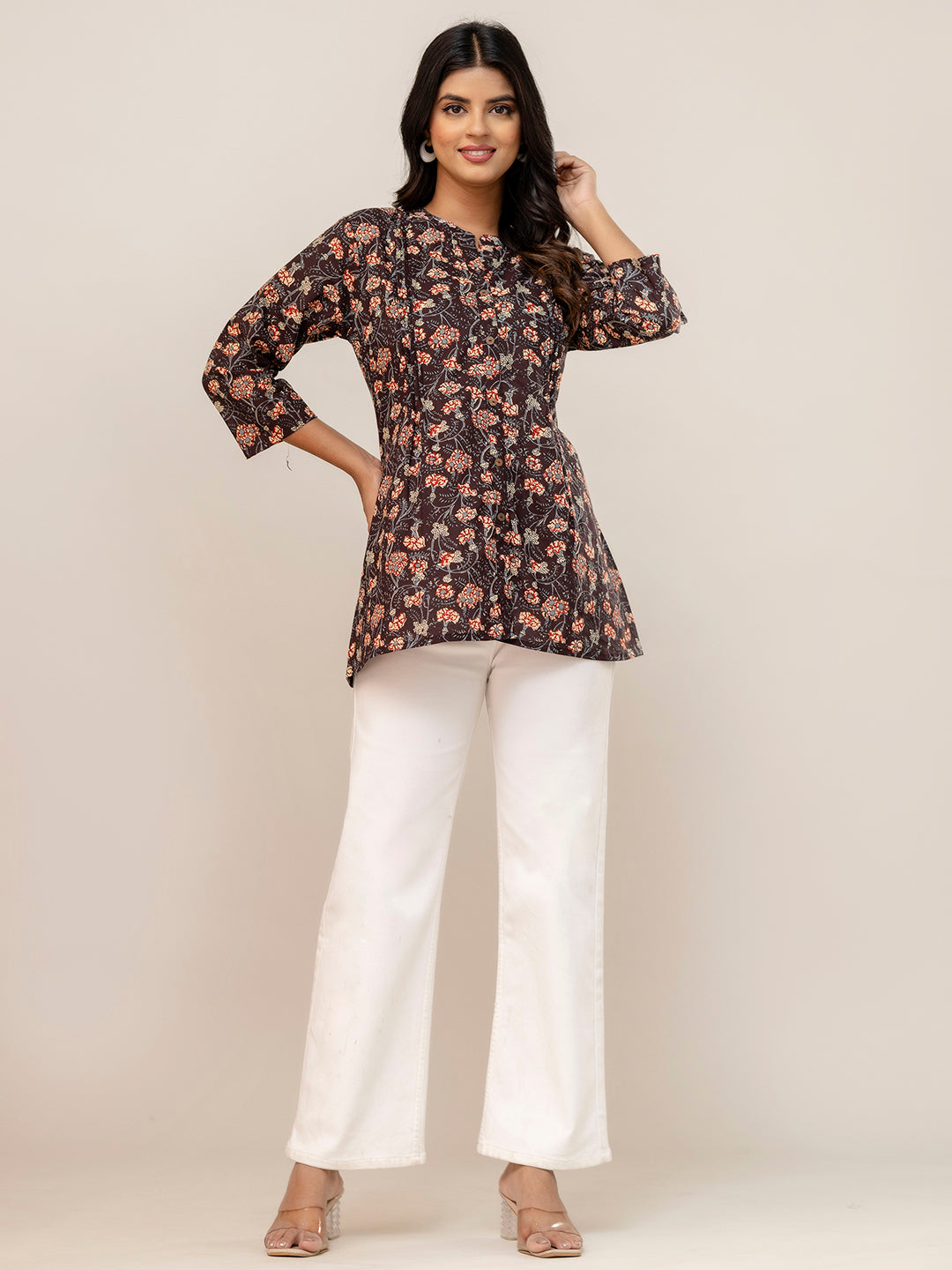 Elegant Mandarin Collar Printed Tunic “ Stylish & Comfortable, Sizes