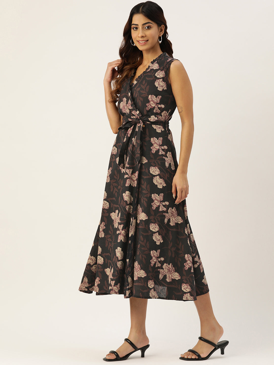 Floral Wrap Angrakha Dress “ Lightweight Sleeveless Cotton Perfection