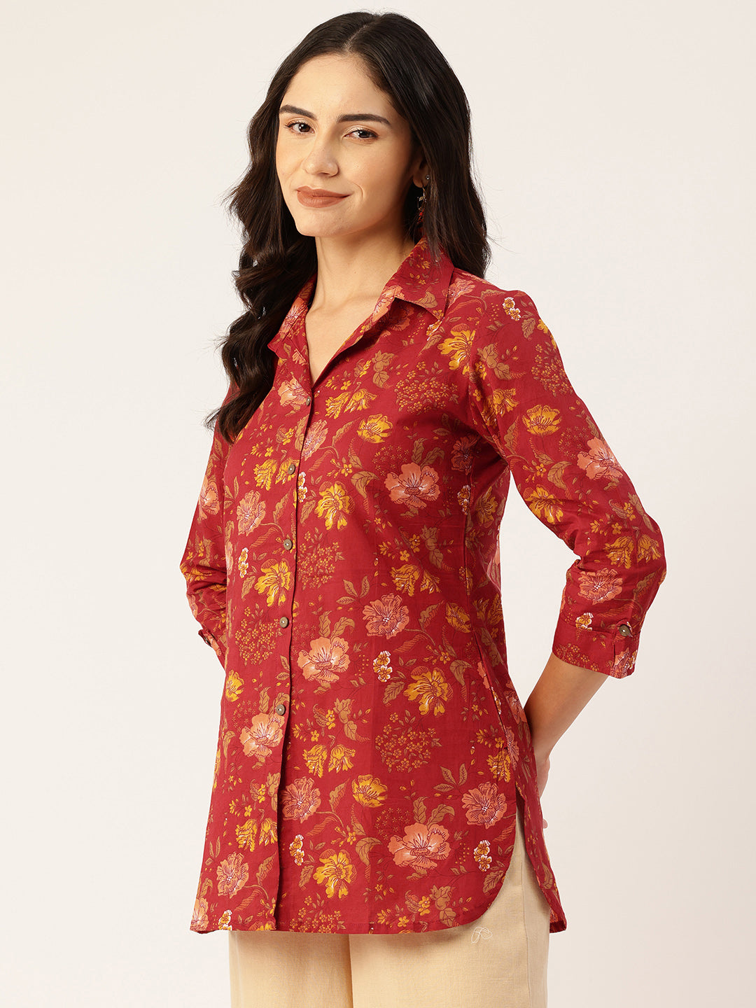 Versatile Collared Shirt with 3/4 Sleeves for Women “ Elegant & Casual