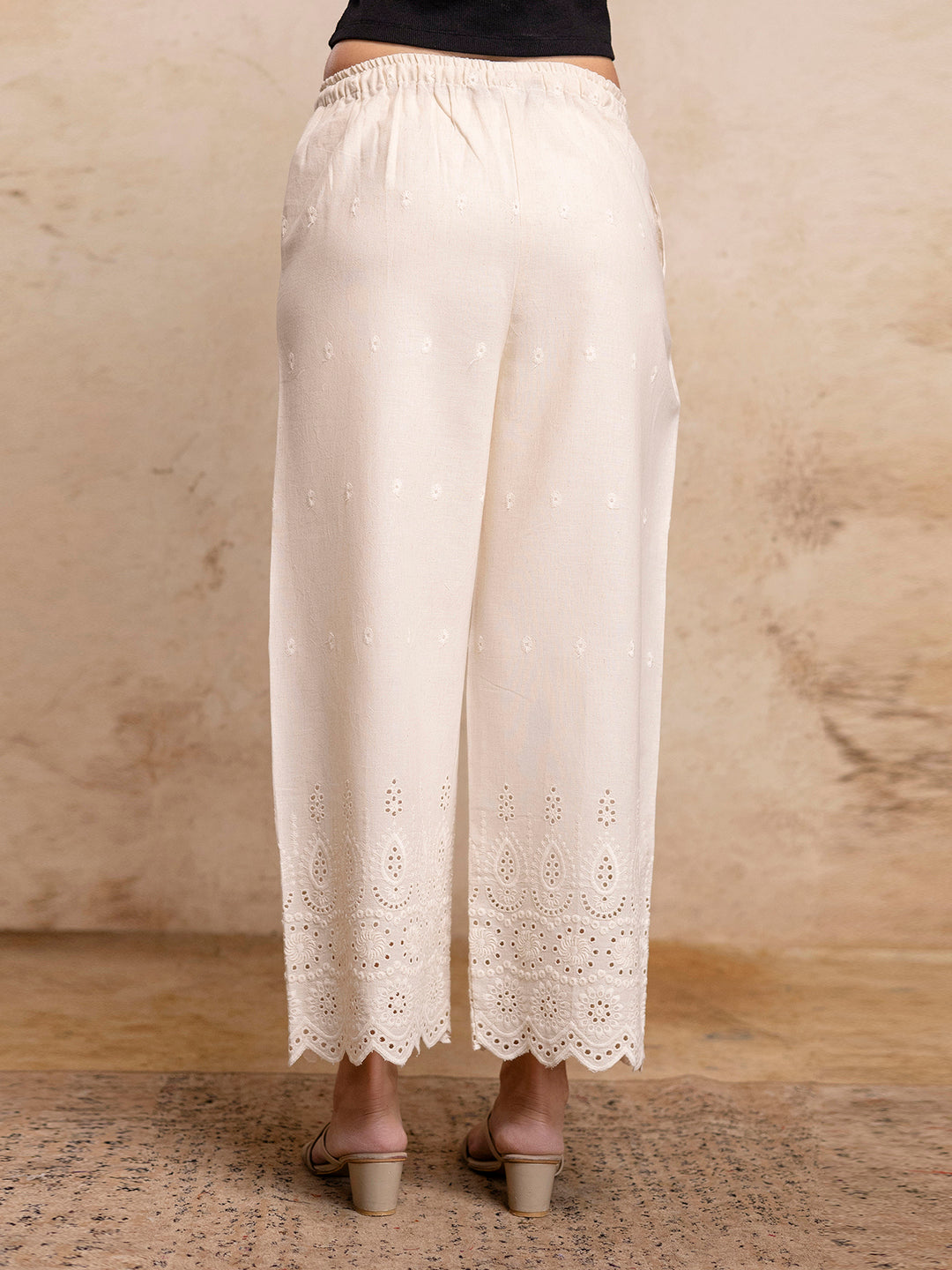 Womens Cotton Embroidered Wide-Leg Palazzos | Soft, Breathable & Elegant