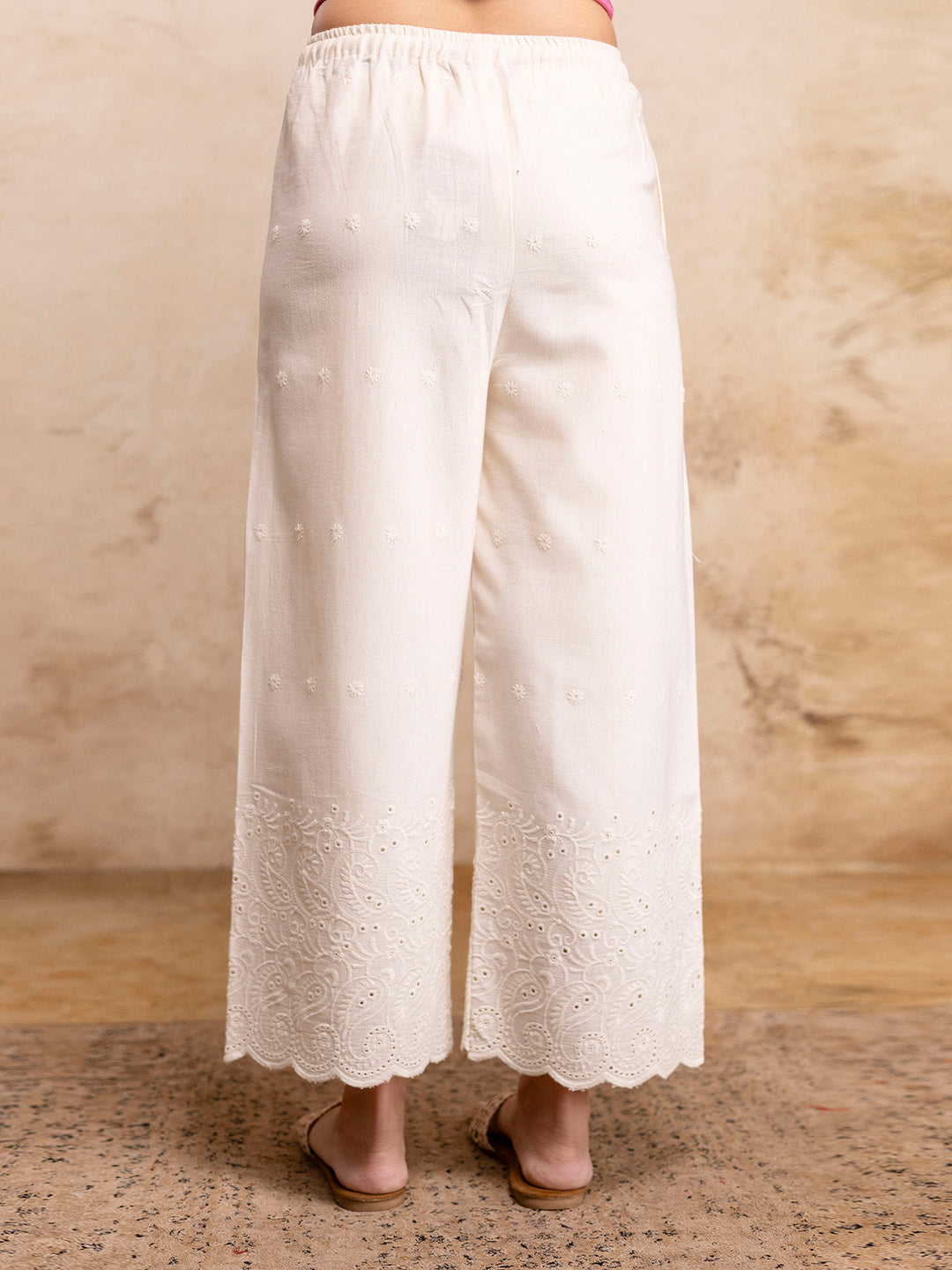 Womens Cotton Embroidered Wide-Leg Palazzos | Soft, Breathable & Elegant
