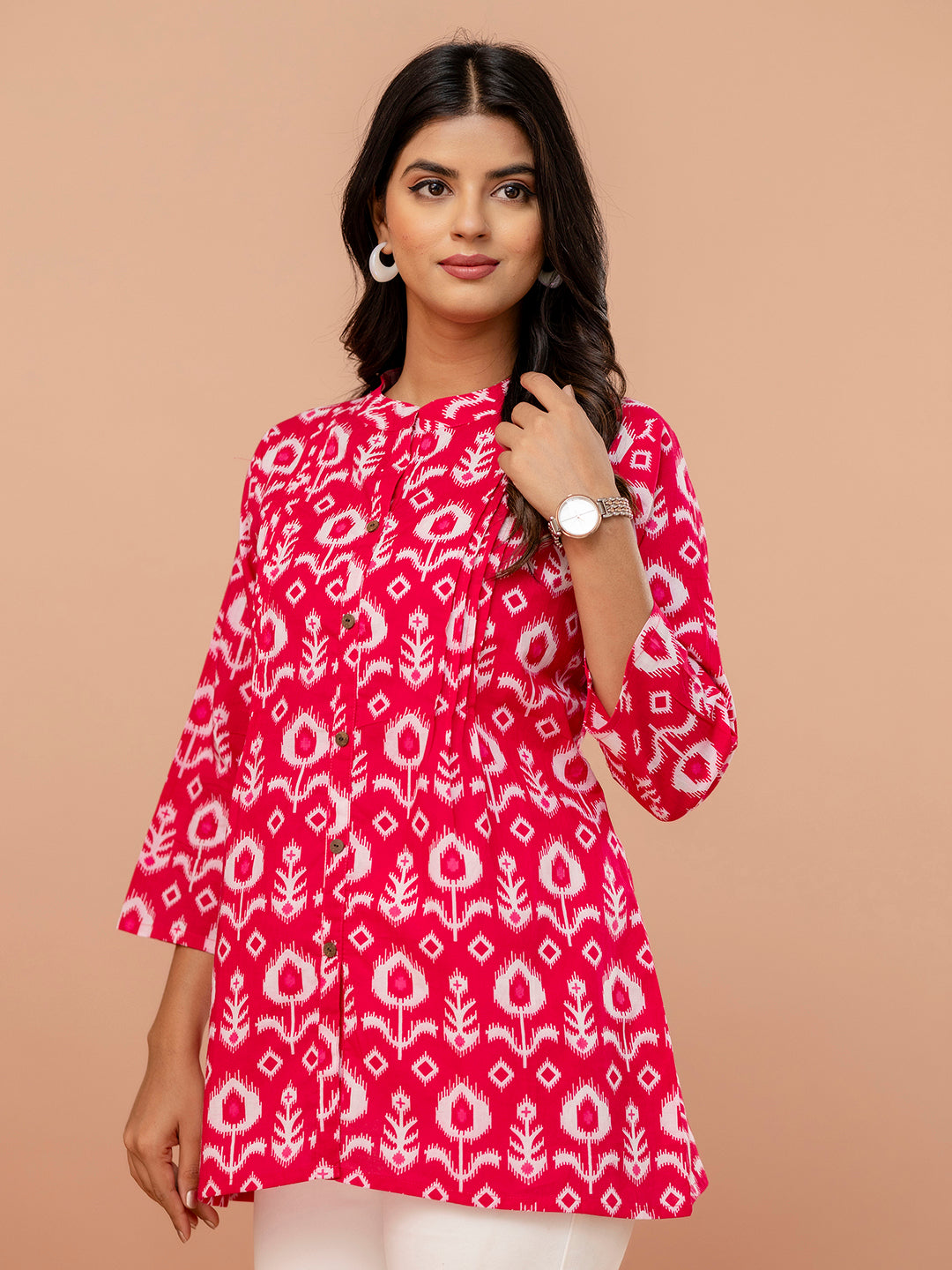 Elegant Mandarin Collar Printed Tunic “ Stylish & Comfortable, Sizes