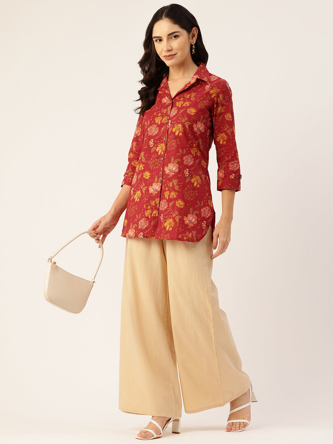 Versatile Collared Shirt with 3/4 Sleeves for Women “ Elegant & Casual