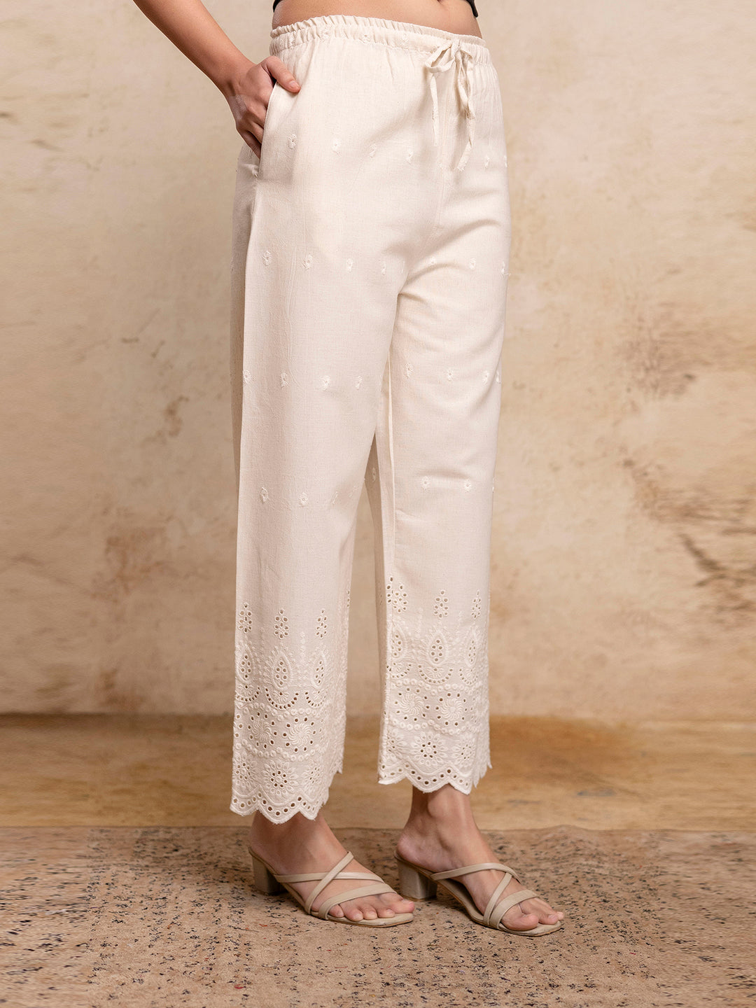 Womens Cotton Embroidered Wide-Leg Palazzos | Soft, Breathable & Elegant