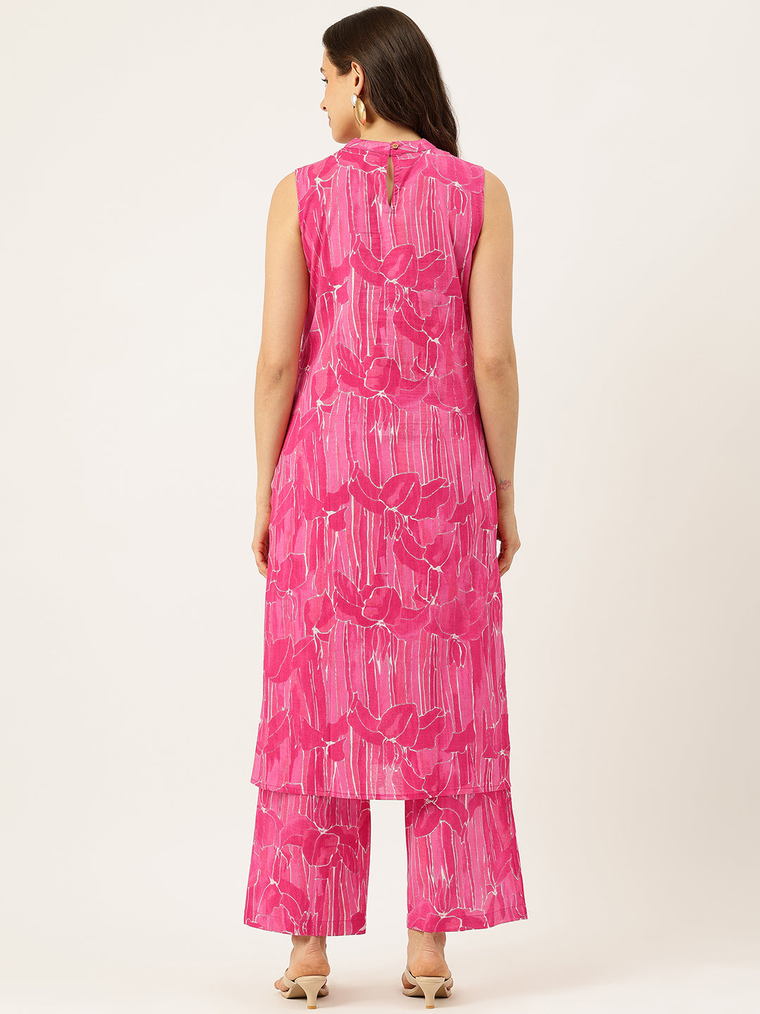 Floral Sleeveless Cotton Co-Ord Set with Choker Neckline “ Pure Cotton | Sizes S“XXL