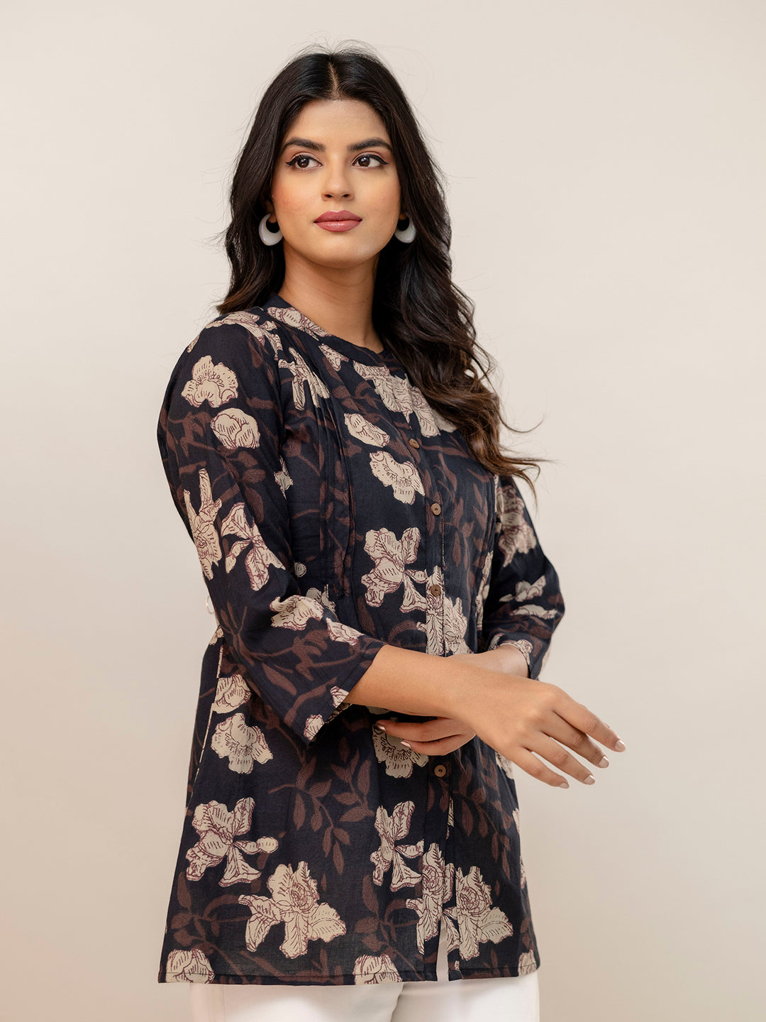 Elegant Mandarin Collar Printed Tunic “ Stylish & Comfortable, Sizes