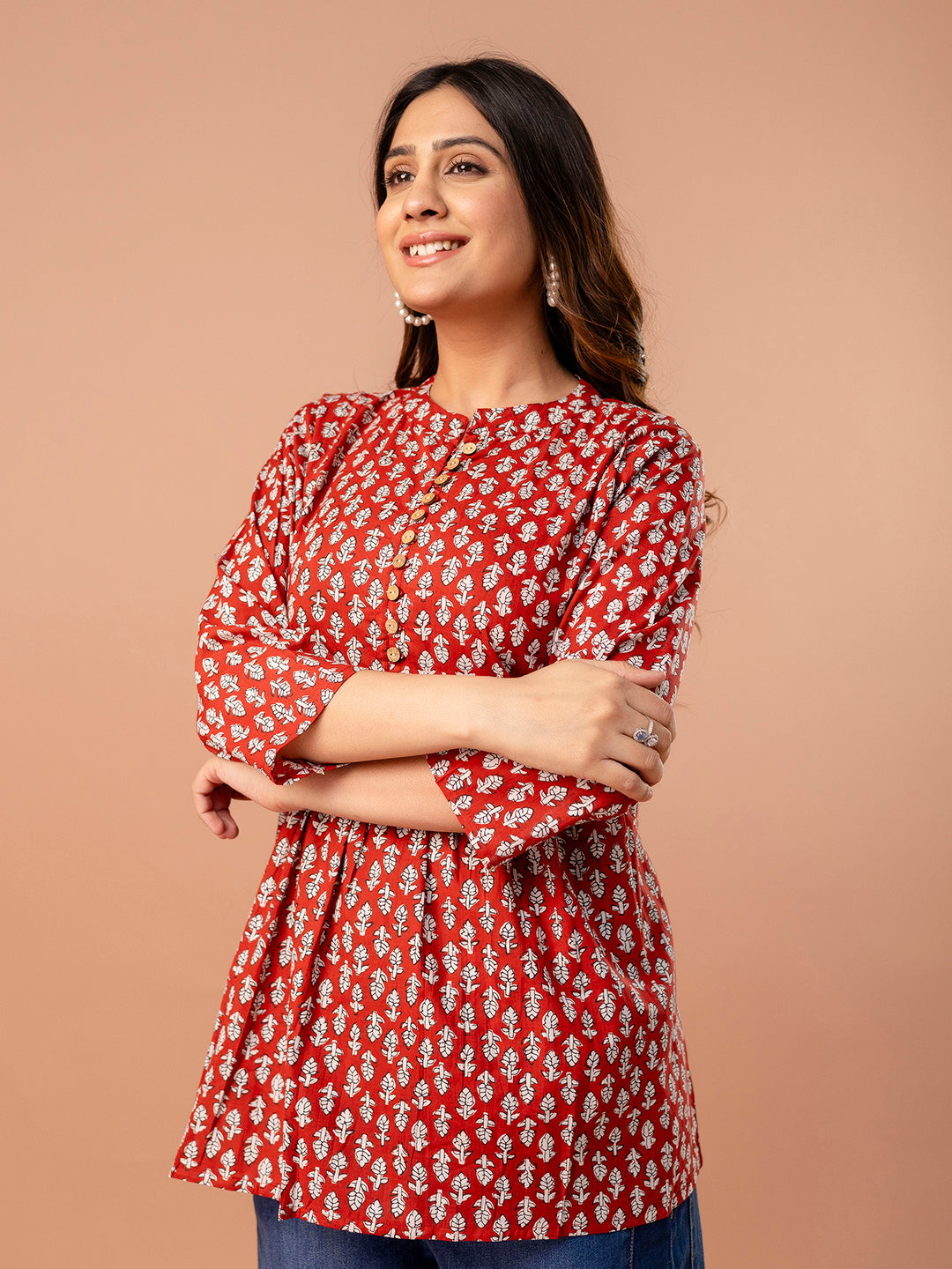Top “ Mandarin Collar, 3/4 Sleeves, Flattering Fit (Sizes S“XXL)