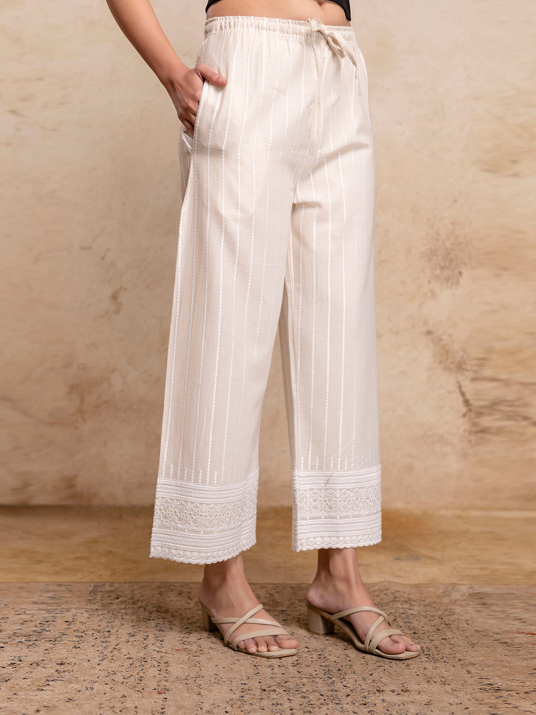 Womens Cotton Embroidered Wide-Leg Palazzos | Soft, Breathable & Elegant