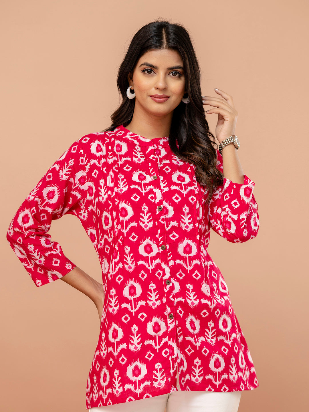 Elegant Mandarin Collar Printed Tunic “ Stylish & Comfortable, Sizes