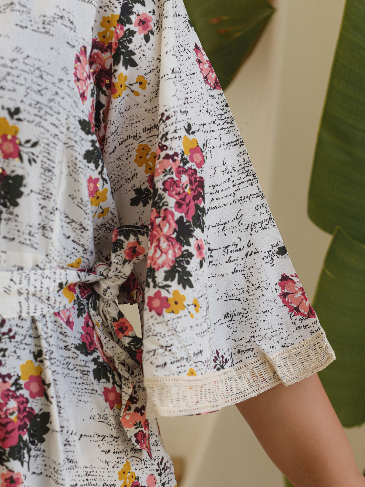 Off-White Floral Script Print Cotton Belted Jumpsuit