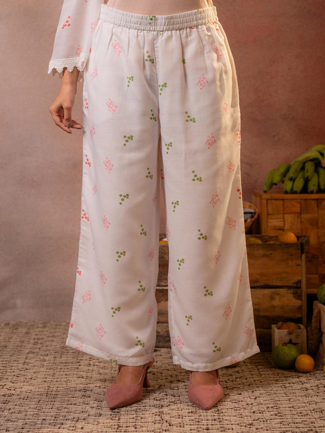 Off-White Water colour Floral Cotton Kurta Pant Set