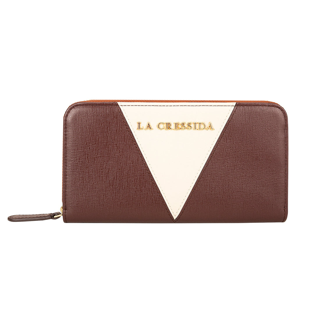 La Cressida Brown Croco &amp; Beige Saffiano Designer Leather Clutch