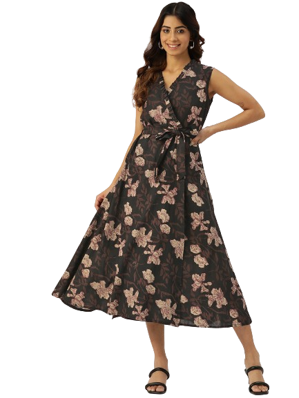 Floral Wrap Angrakha Dress “ Lightweight Sleeveless Cotton Perfection