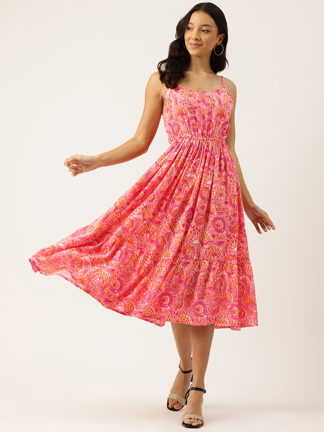 Womens Floral Print Rayon Flared Dress | Soft &amp; Lightweight | Casual Fit | Sizes XS“XXL