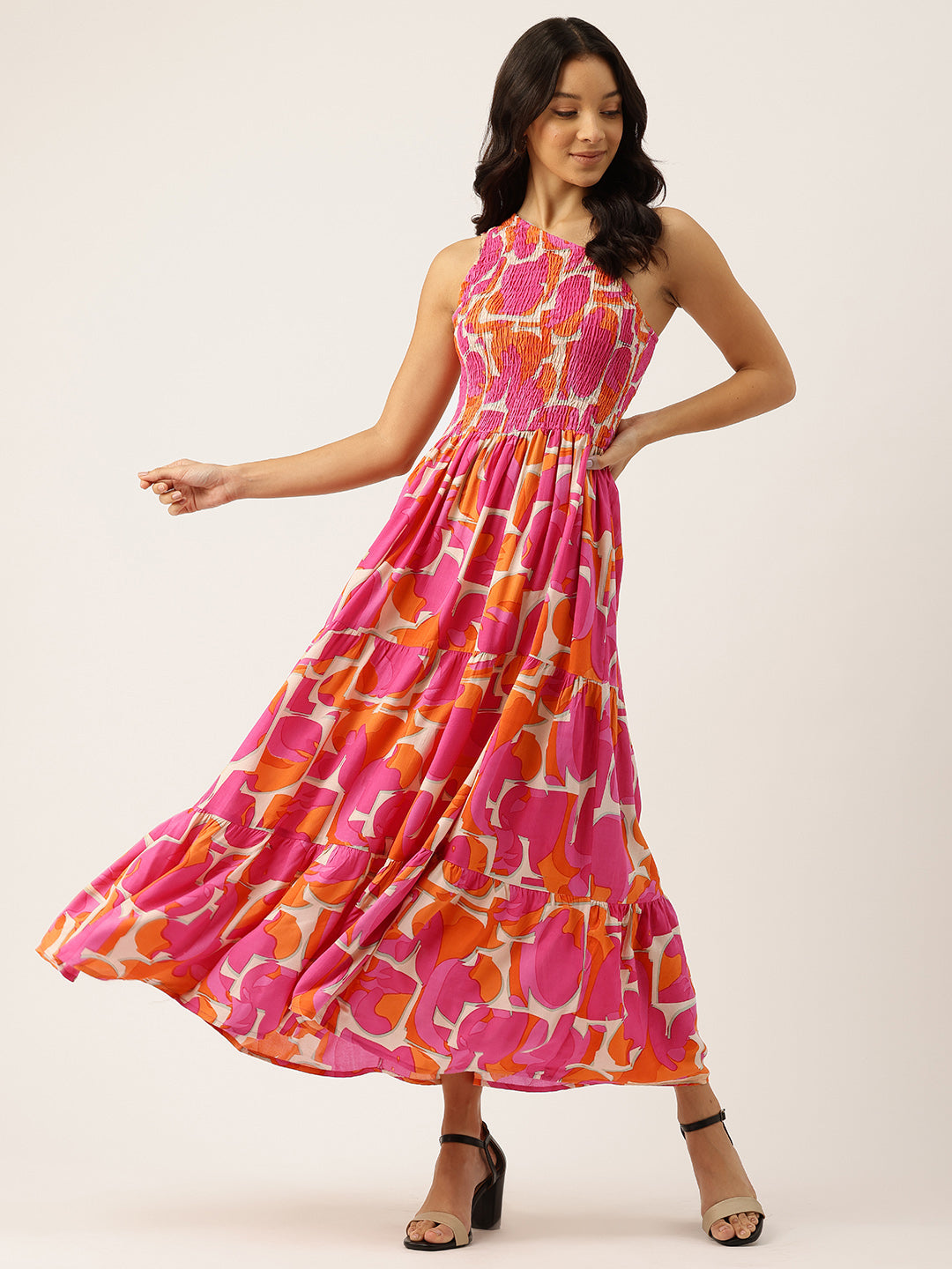 Womens Floral Print Rayon Flared Dress | Soft &amp; Lightweight | Casual Fit | Sizes XS“XXL
