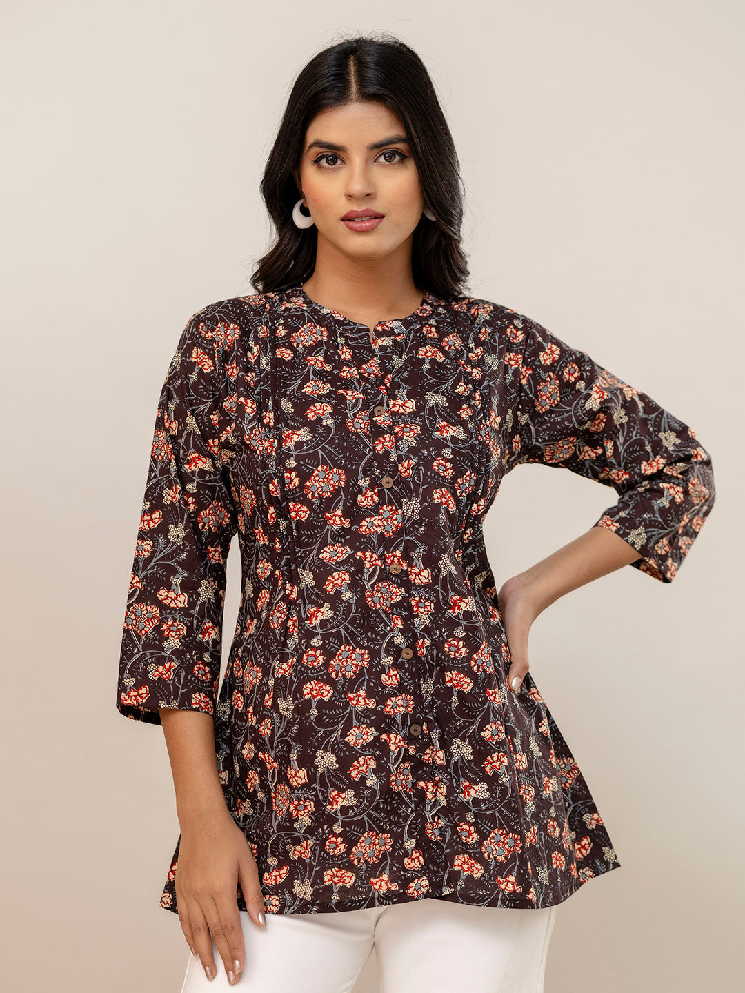 Elegant Mandarin Collar Printed Tunic “ Stylish &amp; Comfortable, Sizes