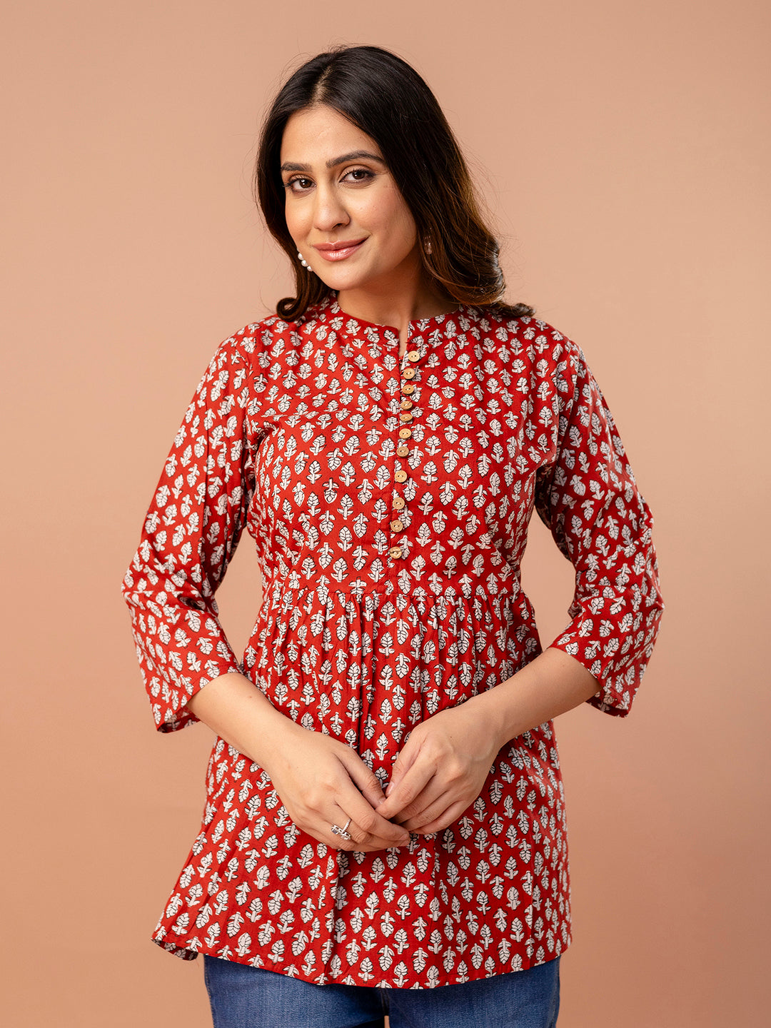 Top “ Mandarin Collar, 3/4 Sleeves, Flattering Fit (Sizes S“XXL)