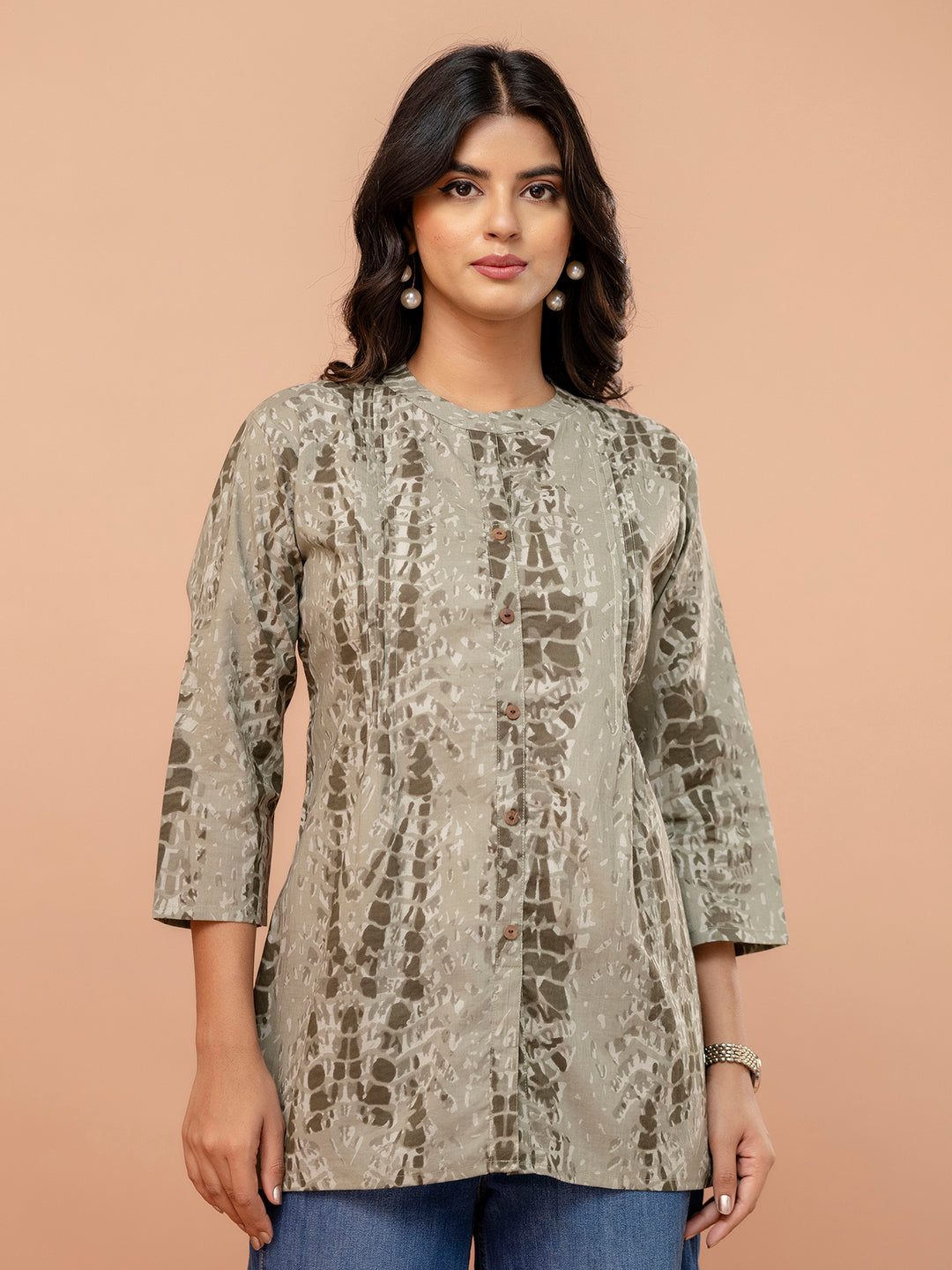 Elegant Mandarin Collar Printed Tunic “ Stylish &amp; Comfortable, Sizes