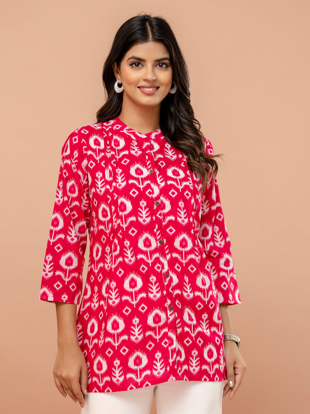 Elegant Mandarin Collar Printed Tunic “ Stylish &amp; Comfortable, Sizes