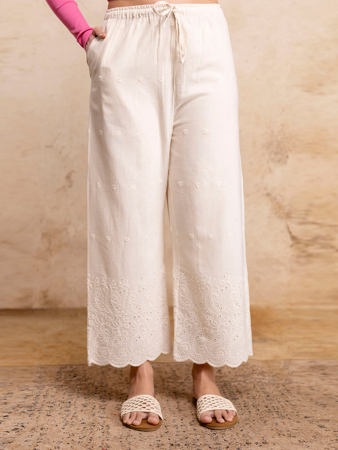 Womens Cotton Embroidered Wide-Leg Palazzos | Soft, Breathable &amp; Elegant