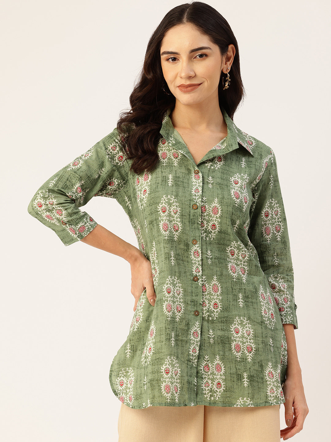 Versatile Collared Shirt with 3/4 Sleeves for Women “ Elegant &amp; Casual