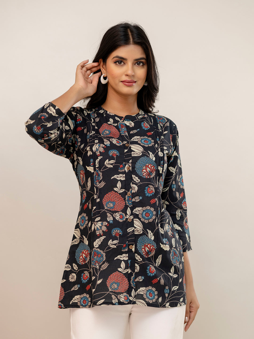 Elegant Mandarin Collar Printed Tunic “ Stylish &amp; Comfortable, Sizes
