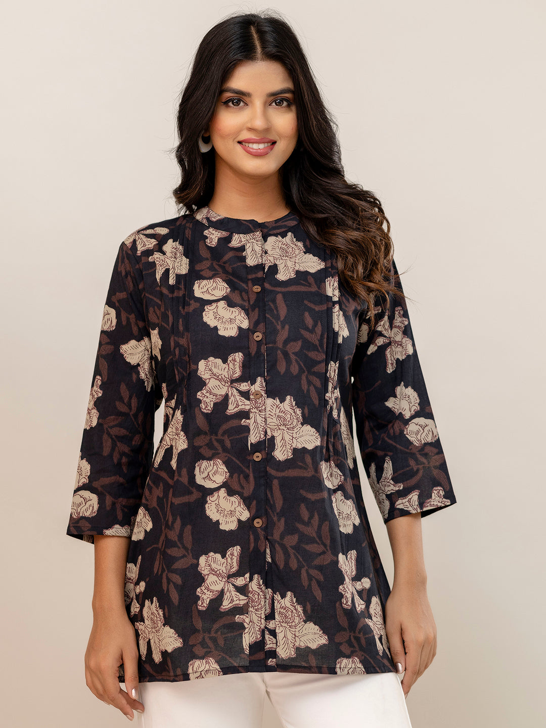 Elegant Mandarin Collar Printed Tunic “ Stylish &amp; Comfortable, Sizes