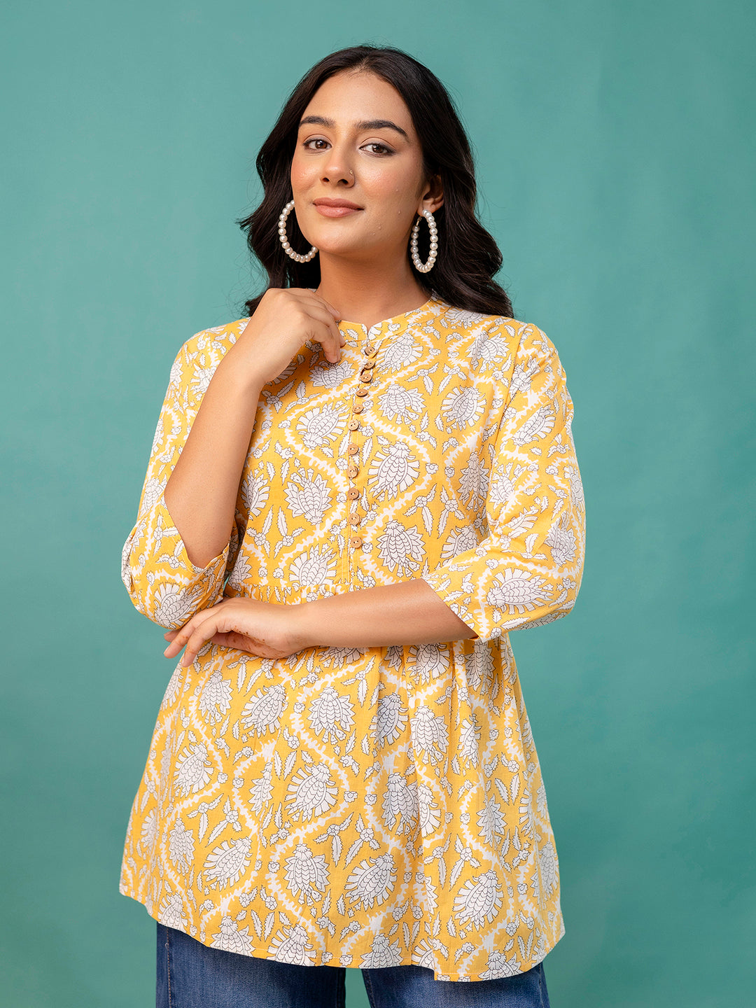 Top “ Mandarin Collar, 3/4 Sleeves, Flattering Fit (Sizes S“XXL)