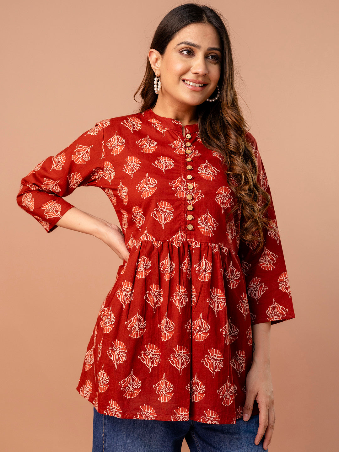 Top “ Mandarin Collar, 3/4 Sleeves, Flattering Fit (Sizes S“XXL)