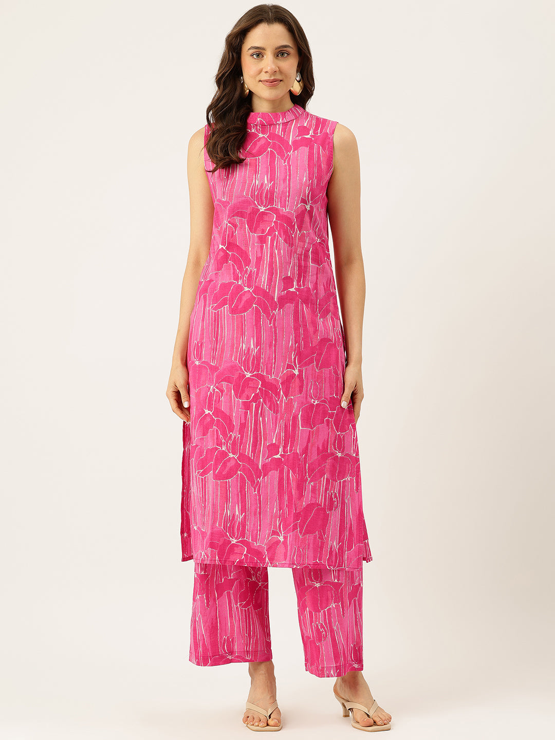 Floral Sleeveless Cotton Co-Ord Set with Choker Neckline “ Pure Cotton | Sizes S“XXL