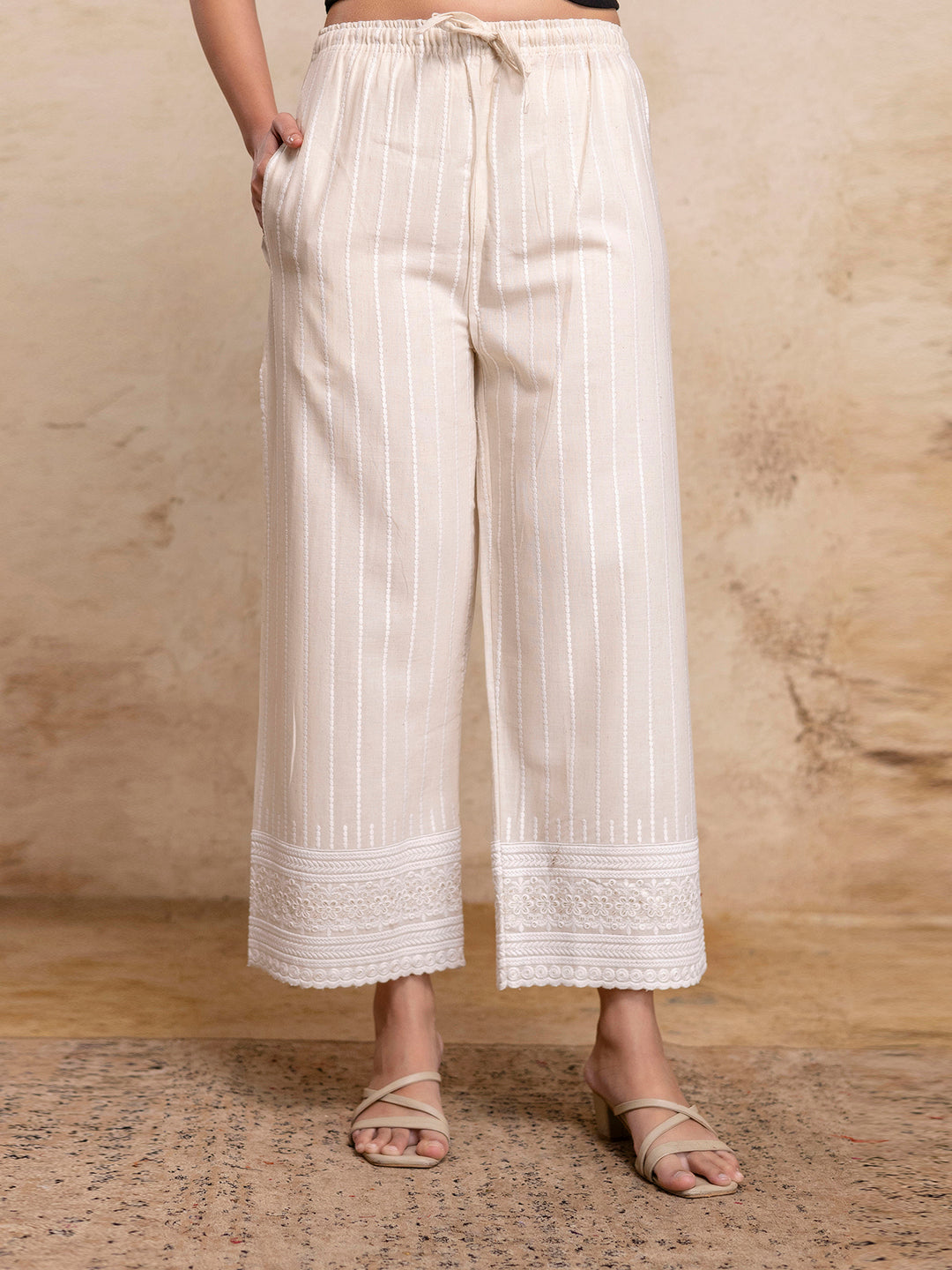 Womens Cotton Embroidered Wide-Leg Palazzos | Soft, Breathable &amp; Elegant