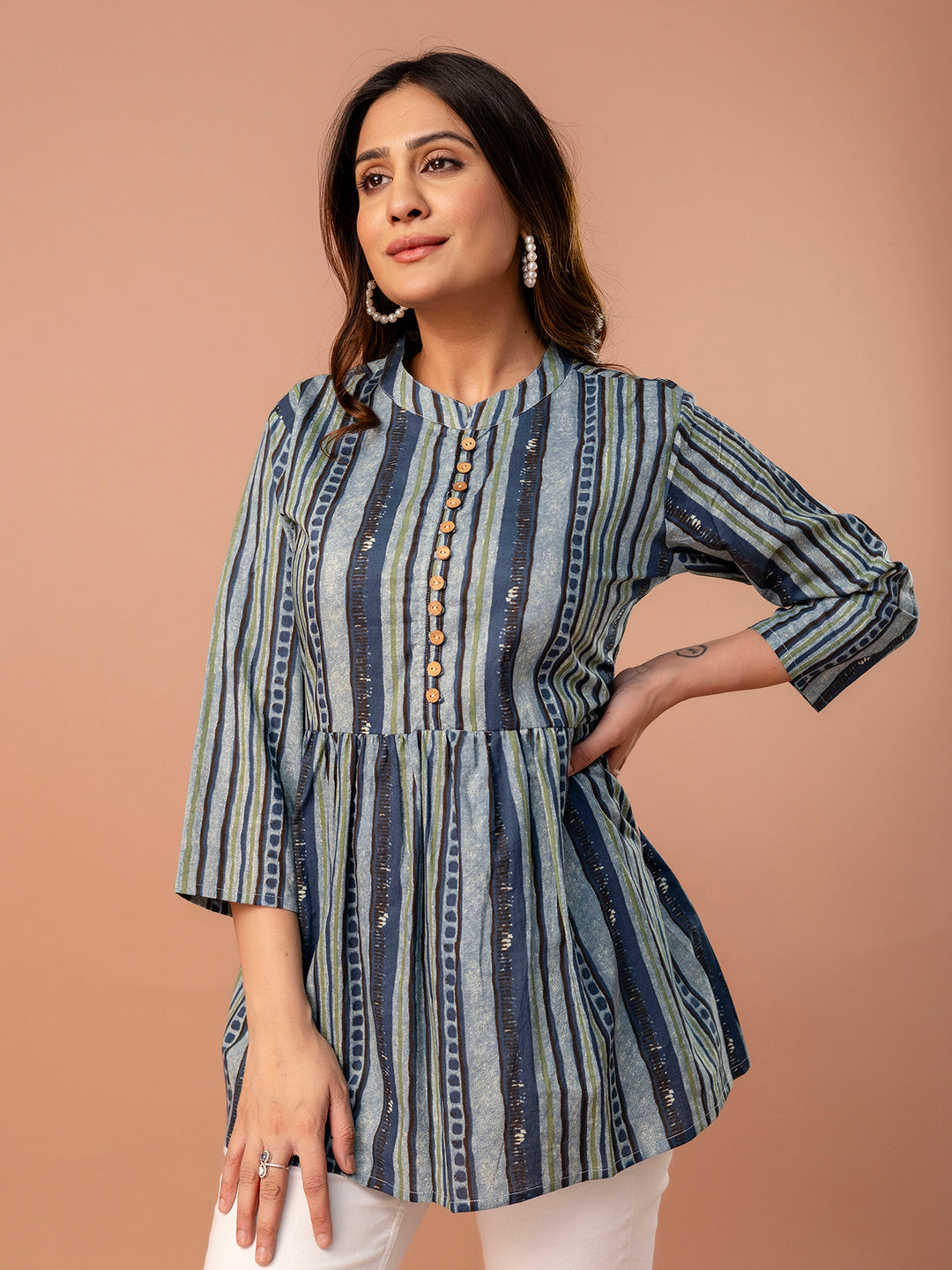 Top “ Mandarin Collar, 3/4 Sleeves, Flattering Fit (Sizes S“XXL)