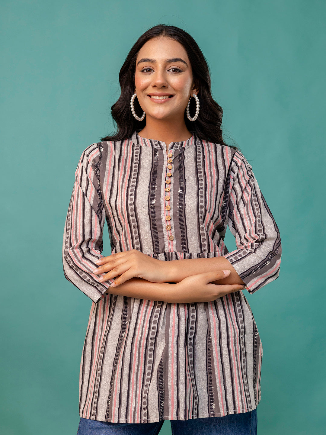 Tunic “ Mandarin Collar, 3/4 Sleeves, Flattering Fit (Sizes S“XXL)