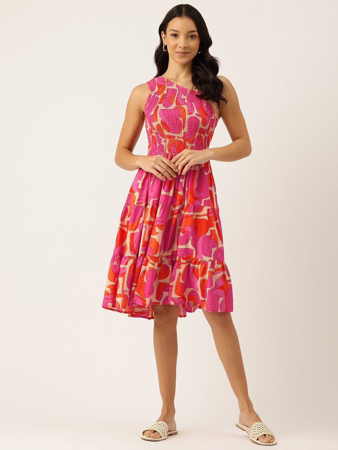 Womens Floral Print Rayon Flared Dress | Soft &amp; Lightweight | Casual Fit | Sizes XS“XXL