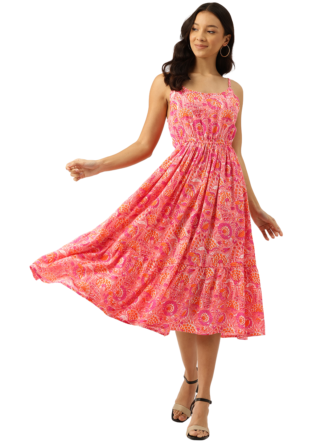 Womens Floral Print Rayon Flared Dress | Soft &amp; Lightweight | Casual Fit | Sizes XS“XXL