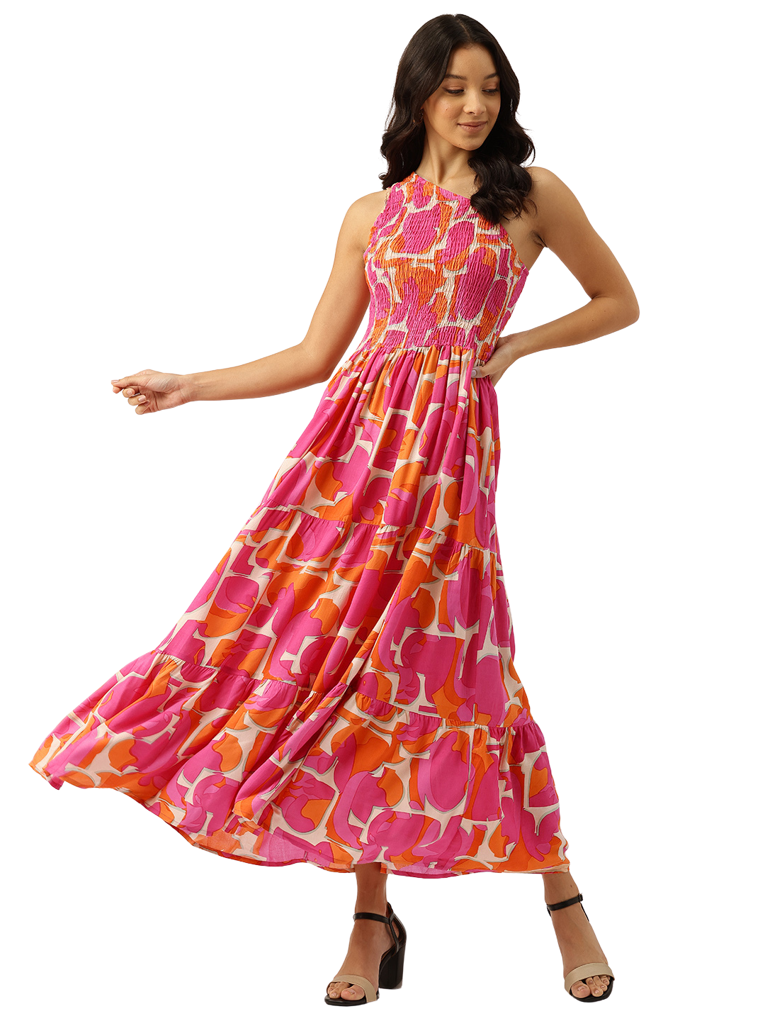 Womens Floral Print Rayon Flared Dress | Soft &amp; Lightweight | Casual Fit | Sizes XS“XXL