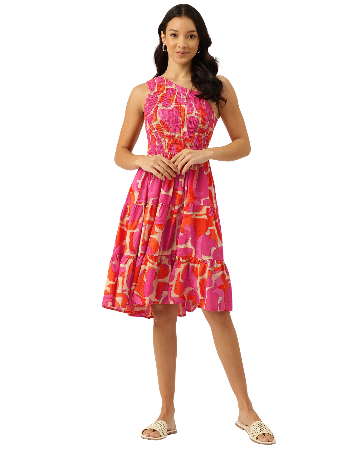 Womens Floral Print Rayon Flared Dress | Soft &amp; Lightweight | Casual Fit | Sizes XS“XXL