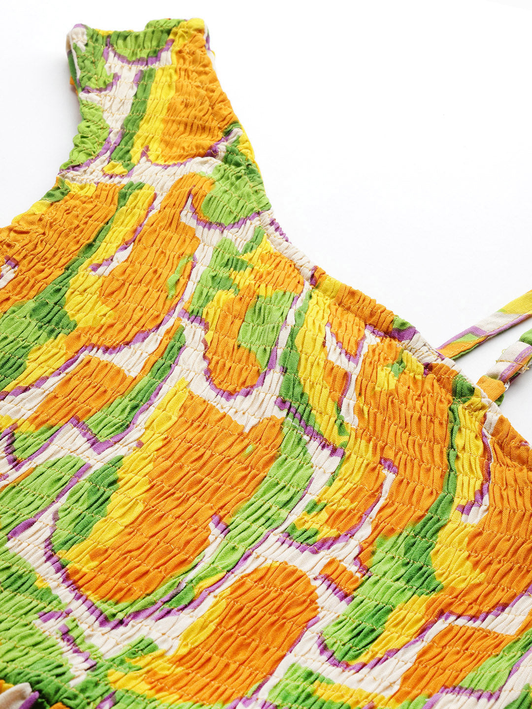 Womens Rayon One-Shoulder Dress with Smocked Bodice &amp; Flared Skirt “ Bright Summer Colors