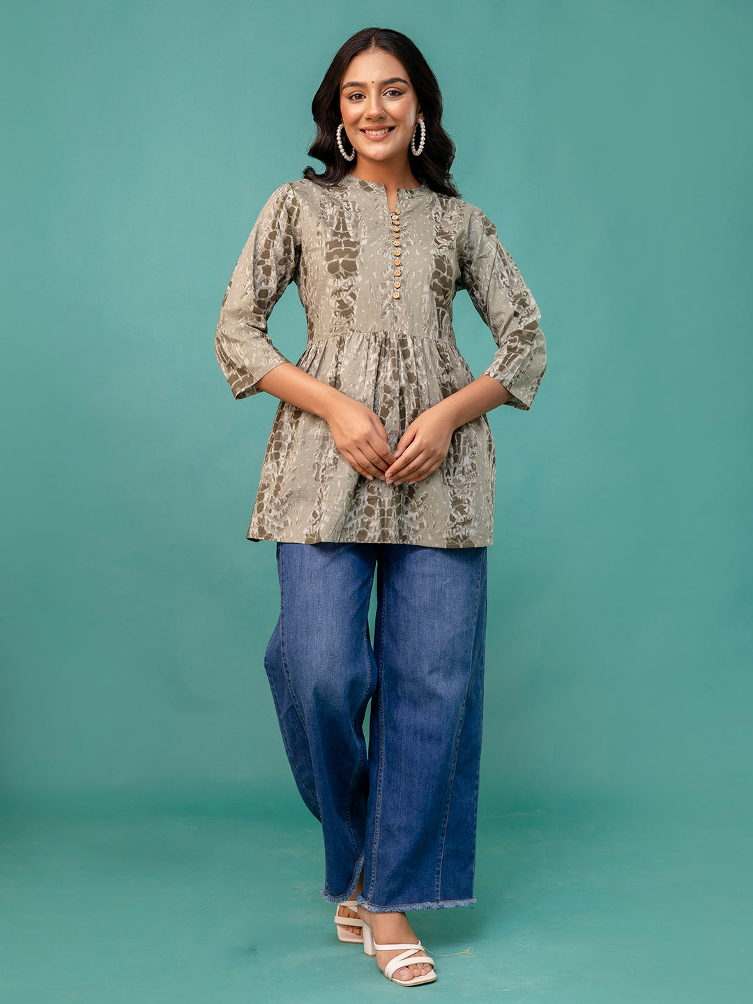 Tunic “ Mandarin Collar, 3/4 Sleeves, Flattering Fit (Sizes S“XXL)