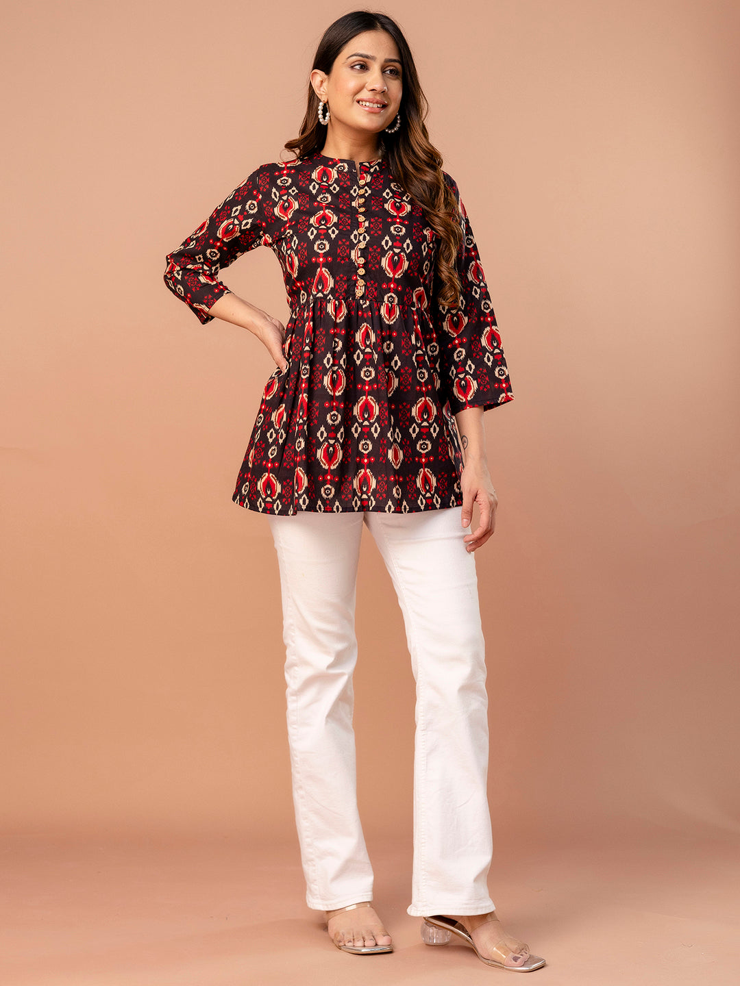 Top “ Mandarin Collar, 3/4 Sleeves, Flattering Fit (Sizes S“XXL)