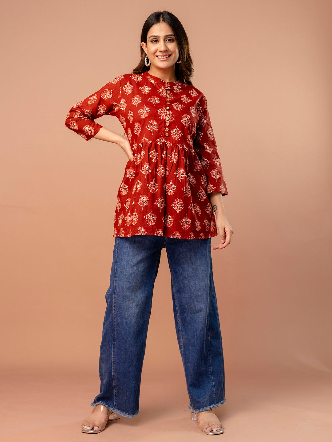 Top “ Mandarin Collar, 3/4 Sleeves, Flattering Fit (Sizes S“XXL)